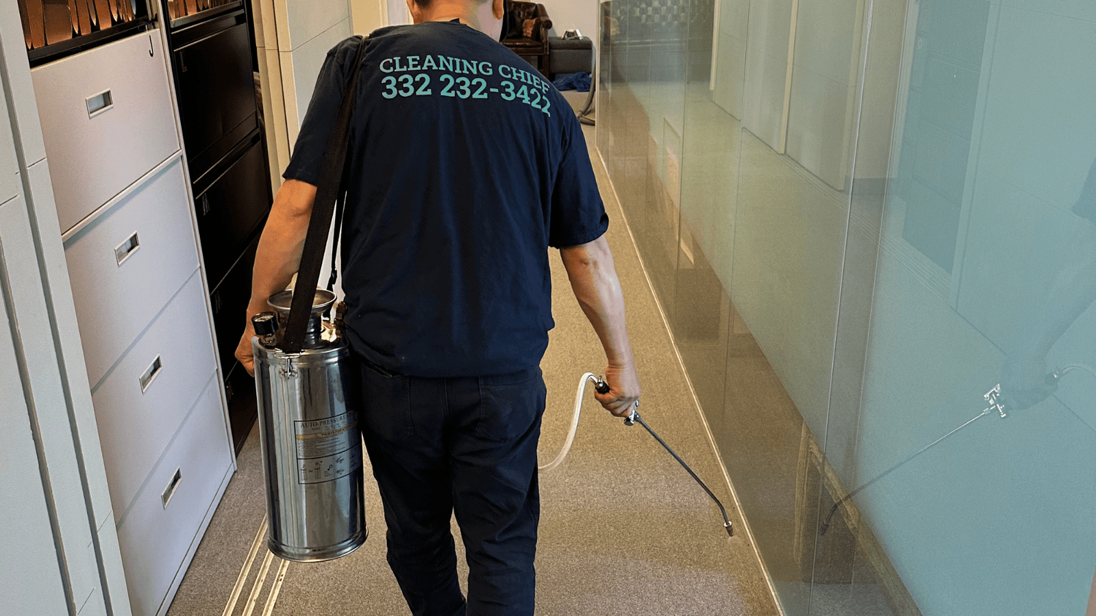 Janitor cleaning the property in NYC building