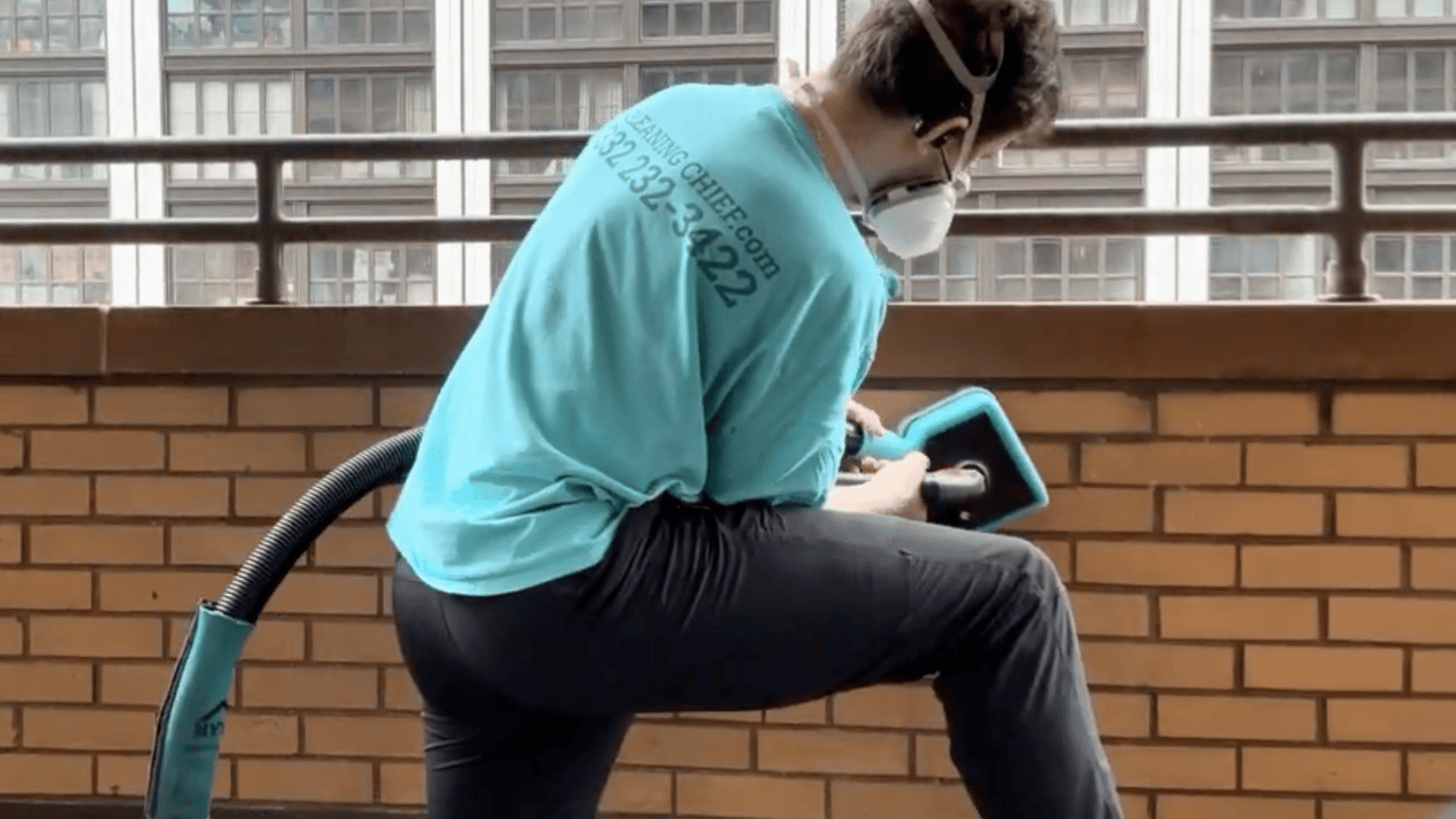 Power washing of the tiles and grout with pressure washing machine in new york