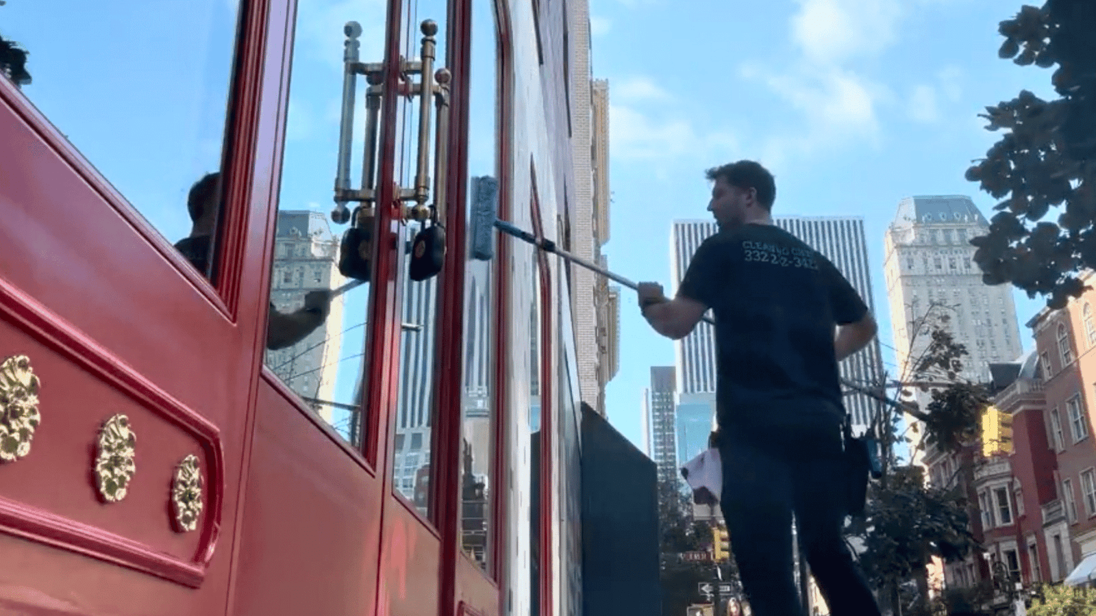 Professional window cleaning and window wash of the storefront in lower manhattan